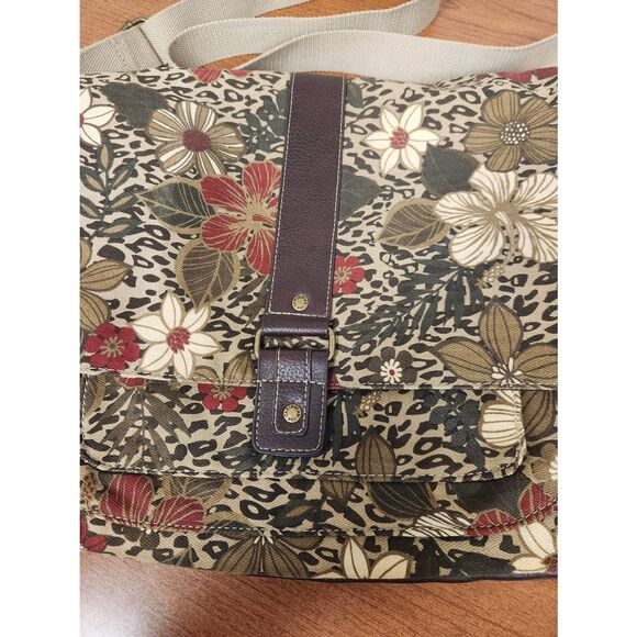 Caribbean Joe Messanger bag with Canvas Exterior. Floral pattern - Picture 2 of 8